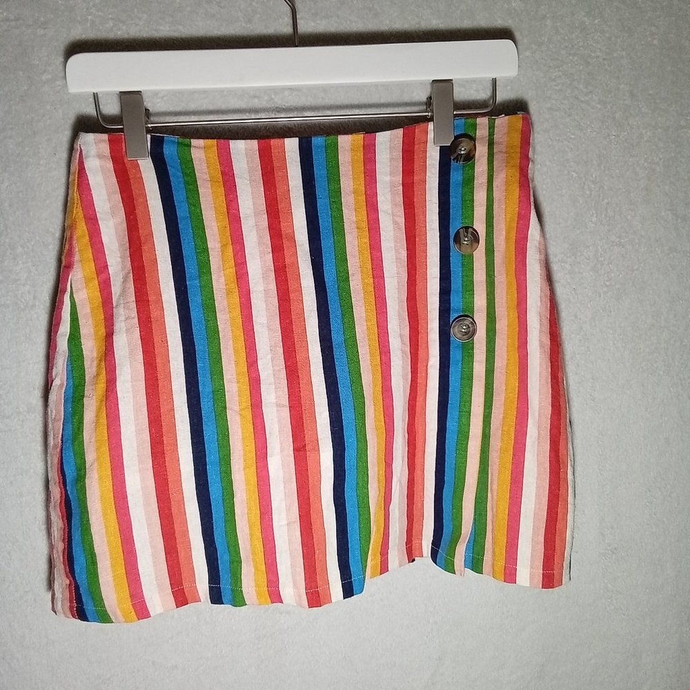 Le Lis Linen Blend Colorful Stripe Mini Skirt, Size Medium